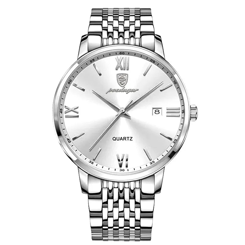 POEDAGAR, relojes de negocios de lujo para hombre, reloj de pulsera resistente al agua de acero inoxidable con fecha para hombre, reloj de pulsera de cuarzo Simple a la moda para hombre