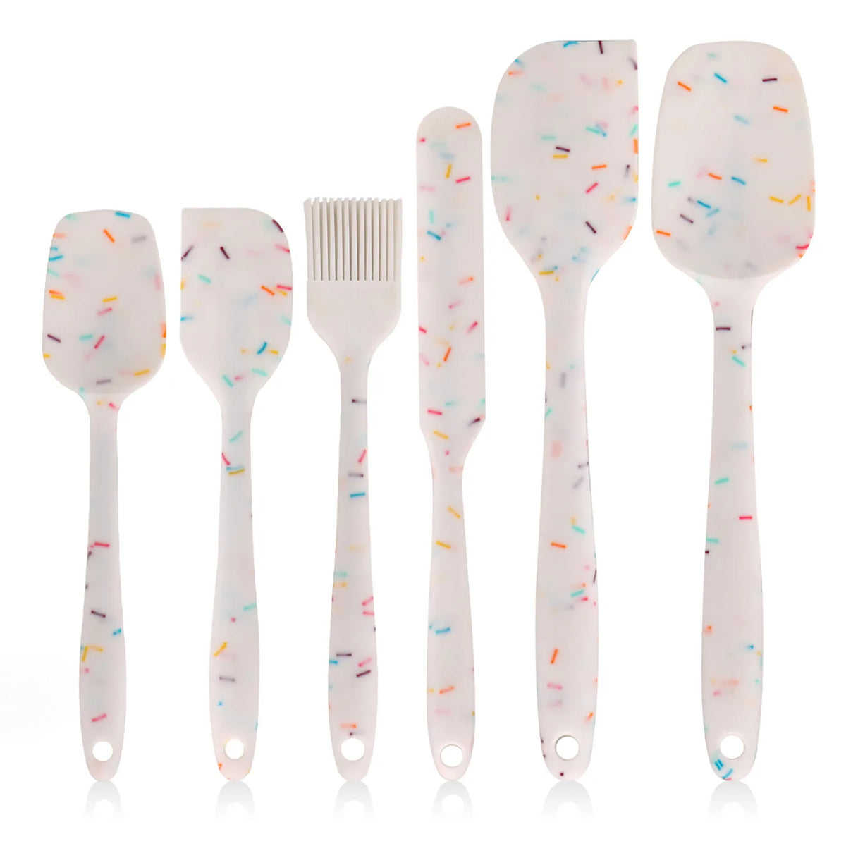 Juego de utensilios de cocina de silicona de 6 piezas, espátula integrada color crema, cepillo para aceite, juego de espátulas de diferentes tamaños
