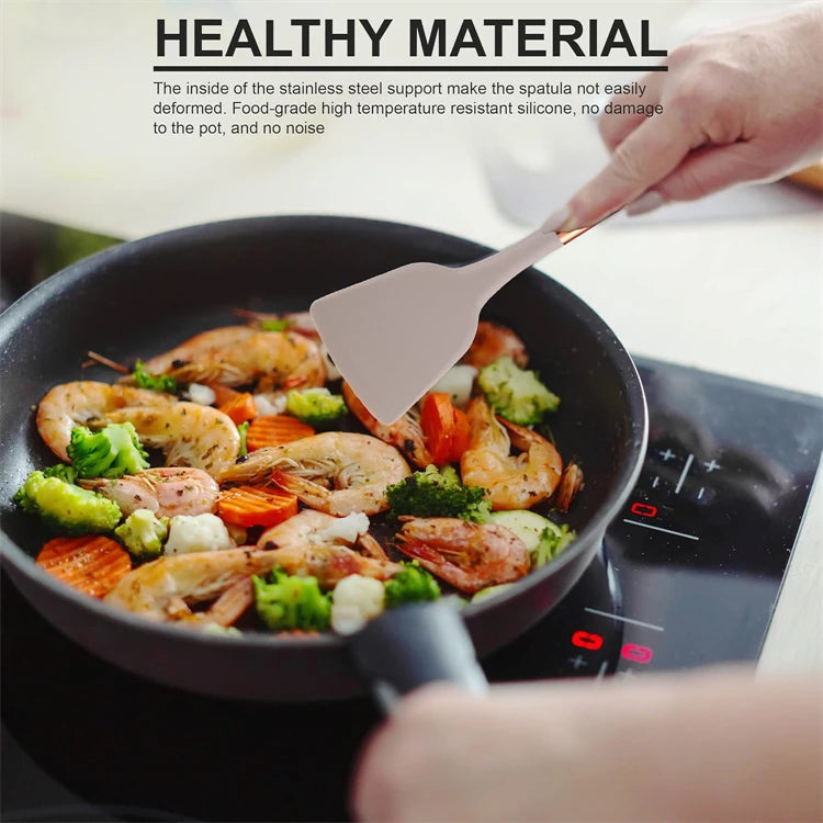 LMETJMA Juego de utensilios de cocina de silicona, 10 Uds., utensilio de cocina con soporte para utensilios, asas de patrón de madera, utensilios de cocina antiadherentes JT264