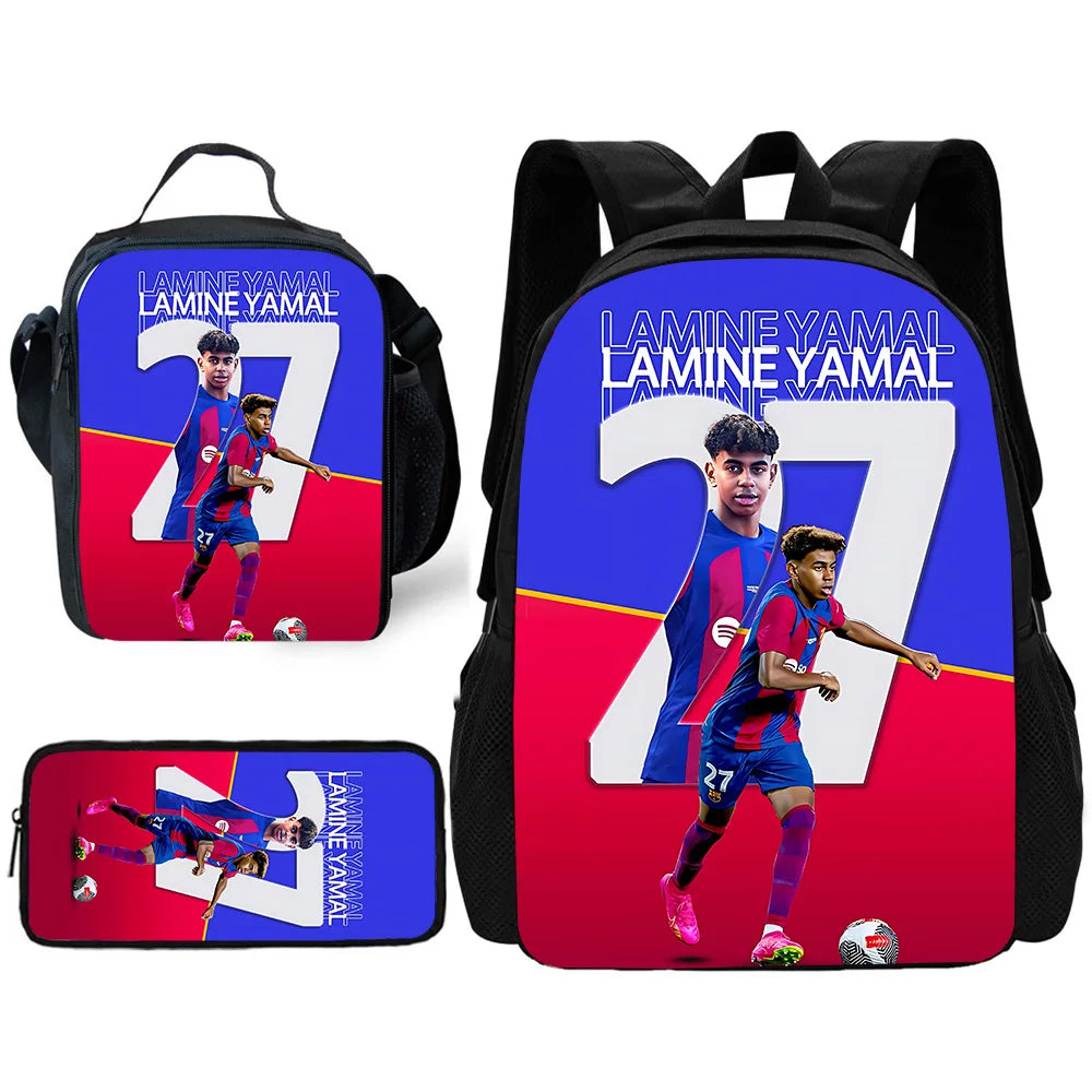 Mochila escolar para niños, fútbol, Lamine Yamals, con bolsas para el almuerzo, bolsas para lápices, mochilas escolares para niños y niñas, el mejor regalo