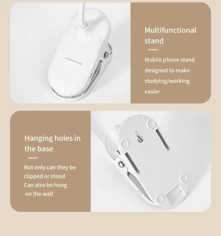 Lámpara de mesa Led, luz nocturna recargable por USB con abrazadera plegable, soporte de estudio, lámpara de lectura táctil, 3 modos de atenuación, luz de protección ocular