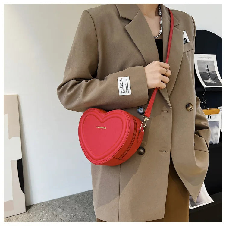 Bolsos cruzados con forma de corazón para mujer, bolso de hombro de cuero Pu sólido, bolsos casuales para mujer, bolsos de diseñador para mujer, nuevo