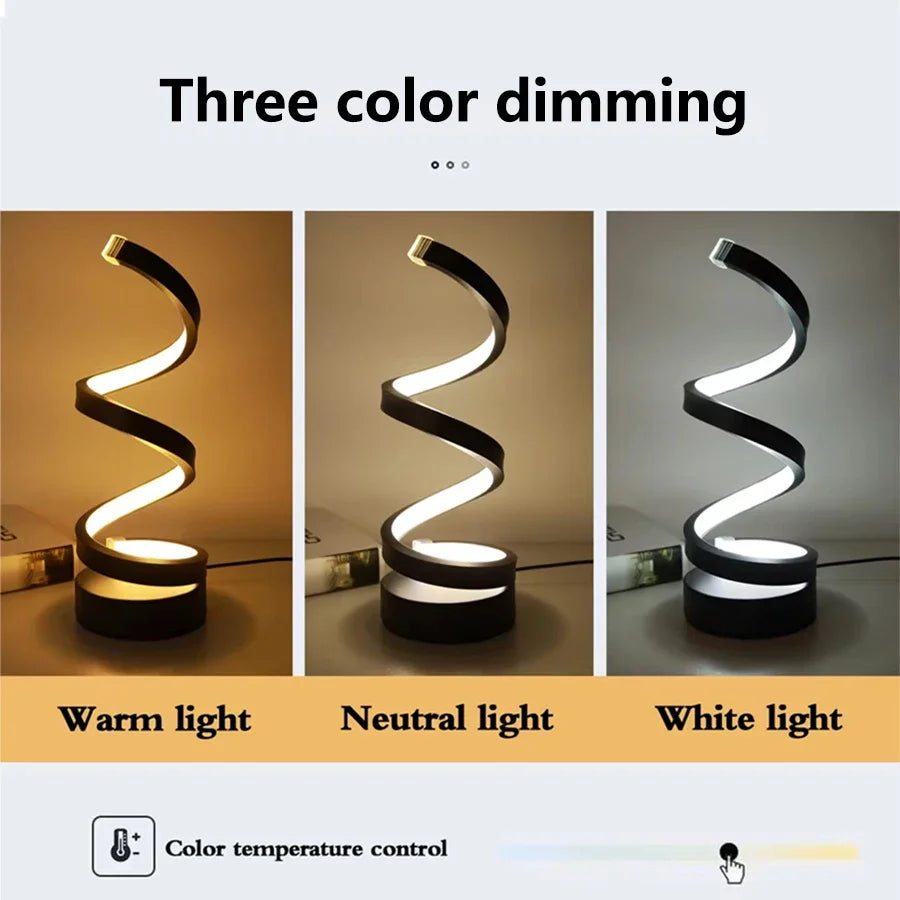 Luz LED nocturna, lámpara de mesa en espiral, lámparas de noche modernas, lámpara de noche regulable, decoración para oficina, sala de estar y dormitorio, luces nocturnas