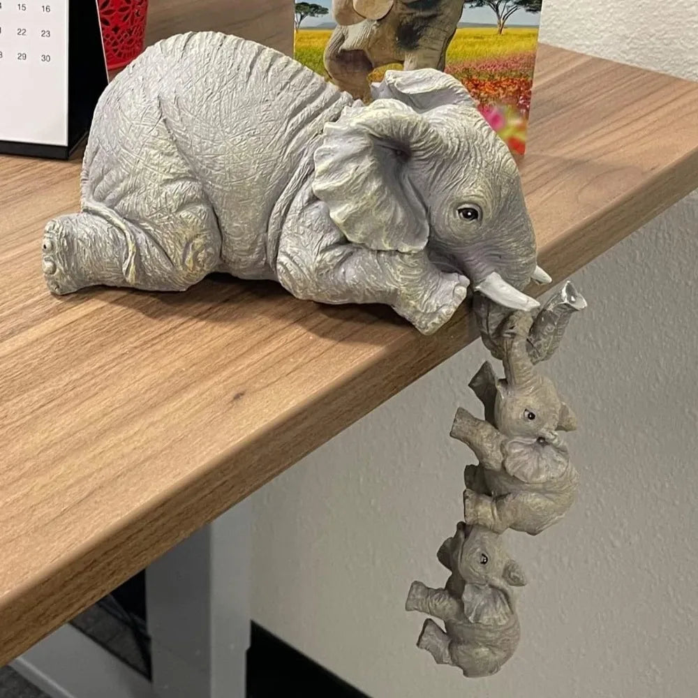 3 Figuras de Elefante Madre y Crías – Decoración para Chimenea, Resina, Accesorio para Colgar en Estantes