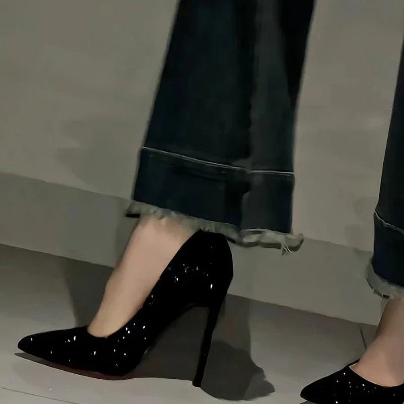 Tacones Altos de Mujer 2026, Nuevos Tacones de Aguja con Punta, Casuales y a la Moda, con Lentejuelas, Zapatos de Mujer