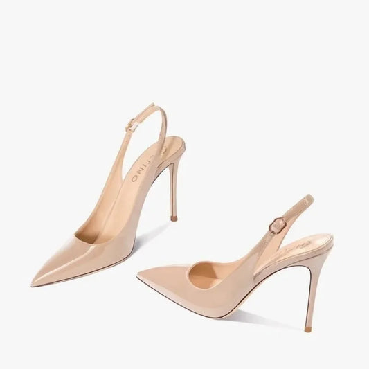 Sandalias sexis de tacón alto con puntas puntiagudas y elegantes zapatos de mujer de fiesta de moda con tiras de charol de verano 2025