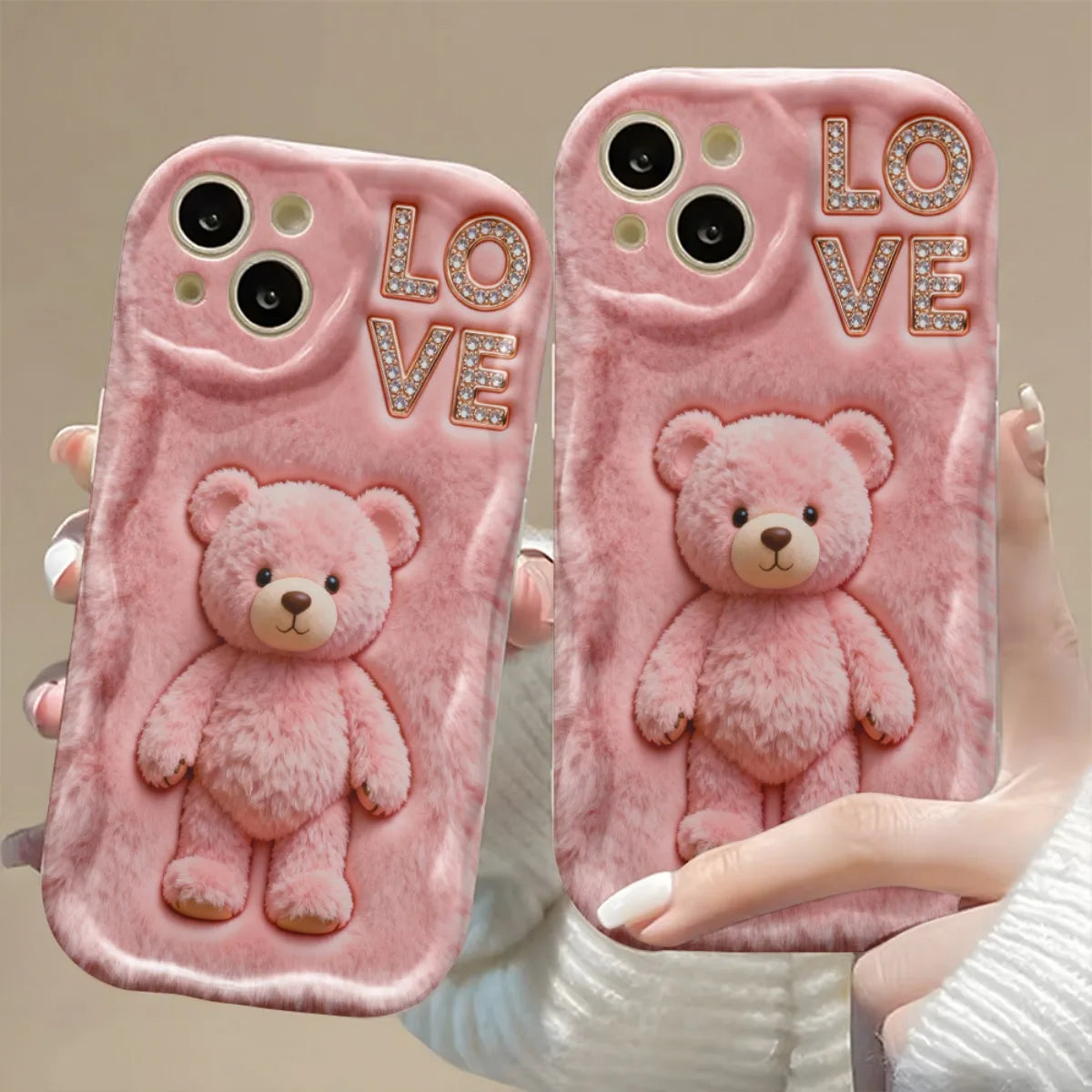 Funda para Teléfono con Diseño de Osito de Peluche Rosa y Patrón de Amor para iPhone 17 Pro Max, iPhone Air 16 Plus, 15, 14, 13, 12, 11, Carcasa Antigolpes