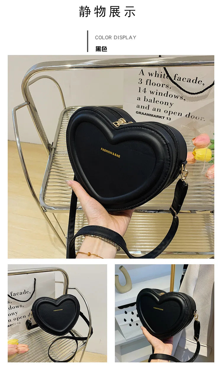 Bolsos cruzados con forma de corazón para mujer, bolso de hombro de cuero Pu sólido, bolsos casuales para mujer, bolsos de diseñador para mujer, nuevo