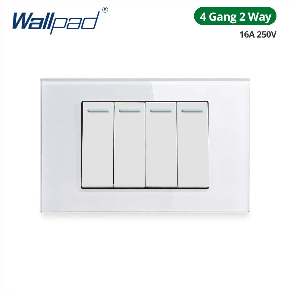 Wallpad Panel de vidrio templado blanco interruptor de luz de pared UE Reino Unido italiano Chile enchufe botón basculante 118*75mm 16A AC110-250V