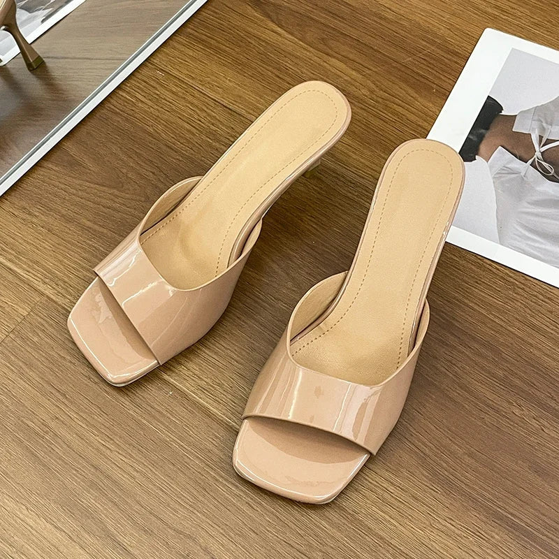 Sandalias de tacón alto para mujer, novedad de verano, moda con punta cuadrada y punta abierta, Sandalias de tacón alto negras cómodas e informales elegantes