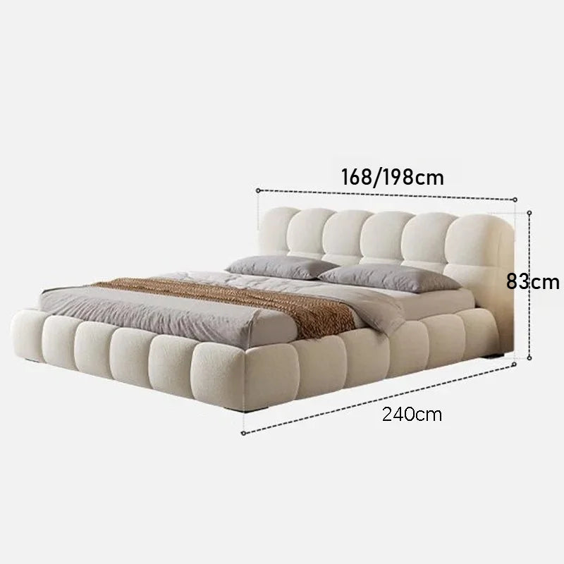 Base de Cama Moderna de Lujo con Diseño de Nube, Cama de Tela Bouclé Suave con Cabecera Acolchada, Cama Tapizada Tamaño Queen, Muebles de Dormitorio