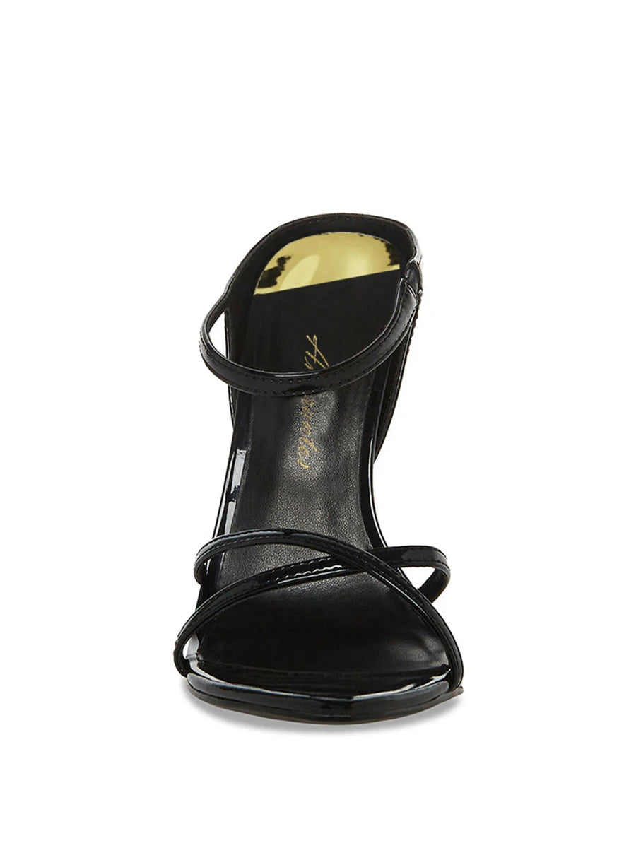 Sandalias de Tacón Delgado Negras Estilo Celebridad con un Toque Femenino, Tira Cruzada Puntiaguda, Suela Roja, Tacones Altos, Sandalias Abiertas