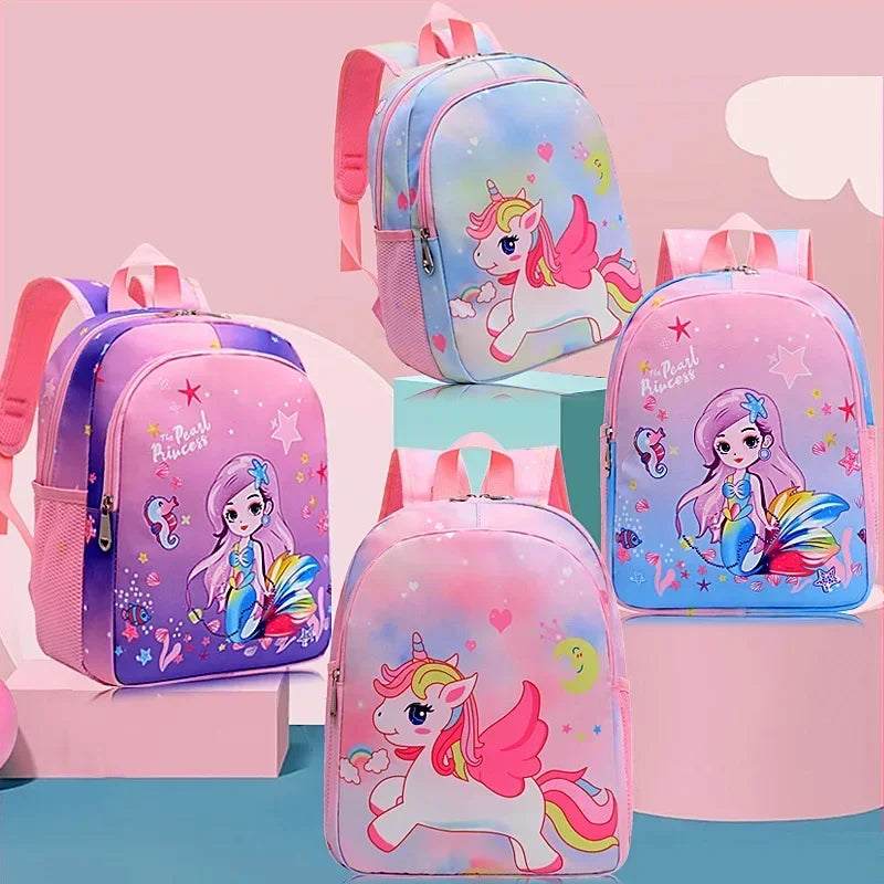 Nueva mochila para niños, bonita mochila escolar con estampado de sirena y unicornio de dibujos animados, mochila escolar ligera para guardería
