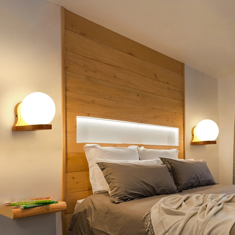 Lámparas de pared LED modernas, luces de madera para dormitorio, mesita de noche, escaleras, pasillo, aplique de iluminación montado Interior, accesorios de iluminación para decoración del hogar