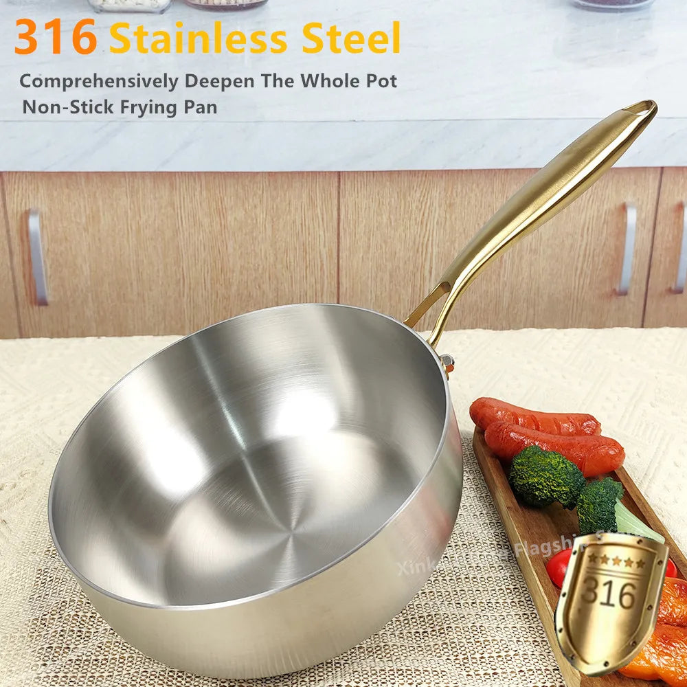 Sartén de acero inoxidable 316, Wok sin recubrimiento aprofundado, sartenes antiadherentes, estufa de Gas, Cocina de Inducción, utensilios de cocina universales