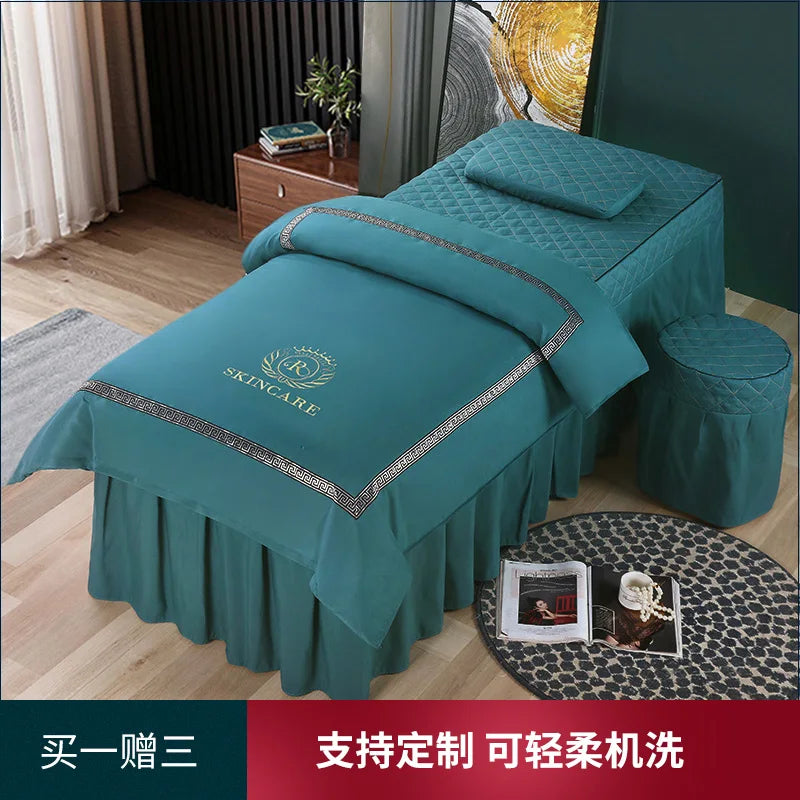 Estilo nórdico 4 Uds. Funda de cama para salón de belleza, falda de cama para Spa de masaje, funda de almohada, funda para taburete, funda de Dulvet, juegos de cama Sabanas