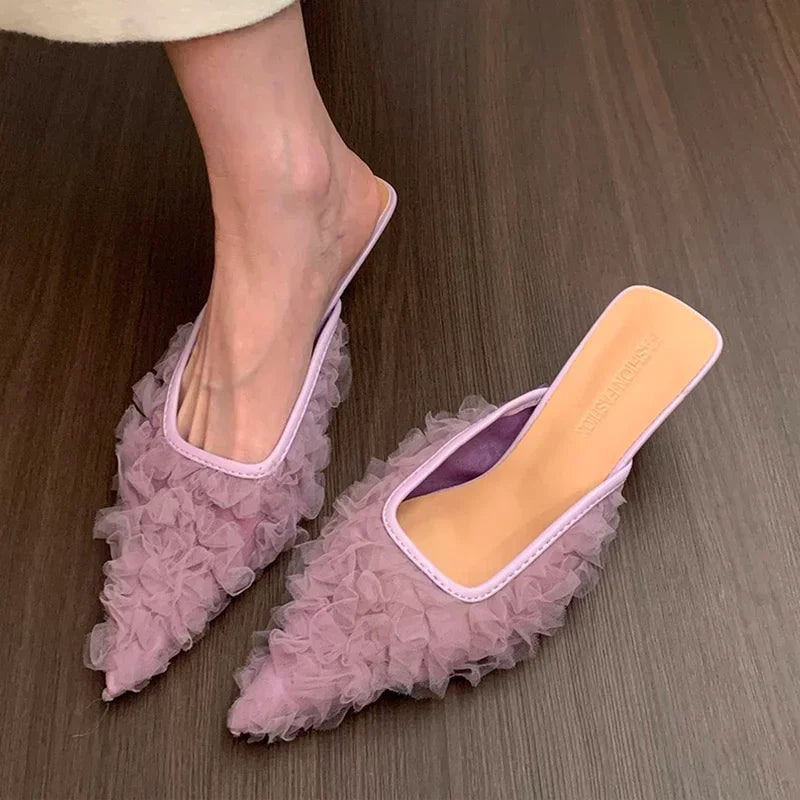 Zapatillas de tacón con punta estrecha, zapatos elegantes para mujer, sandalias de tacones medios, sandalias de moda 2025, zapatos de tacón de verano, nuevos zapatos de lujo para mujer