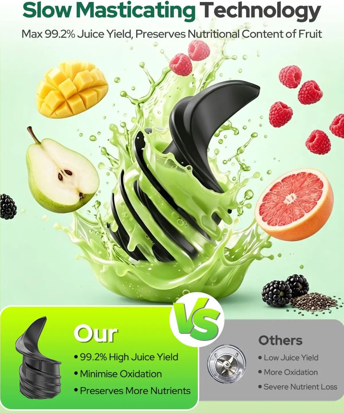 Exprimidor de prensado en frío mejorado 2026 – Boca extra ancha de 6.5 pulgadas, Tolva de alimentación automática de 100 oz, Exprimidor lento inteligente 3 en 1 con pantalla táctil para sorbetes y leche de frutos secos,