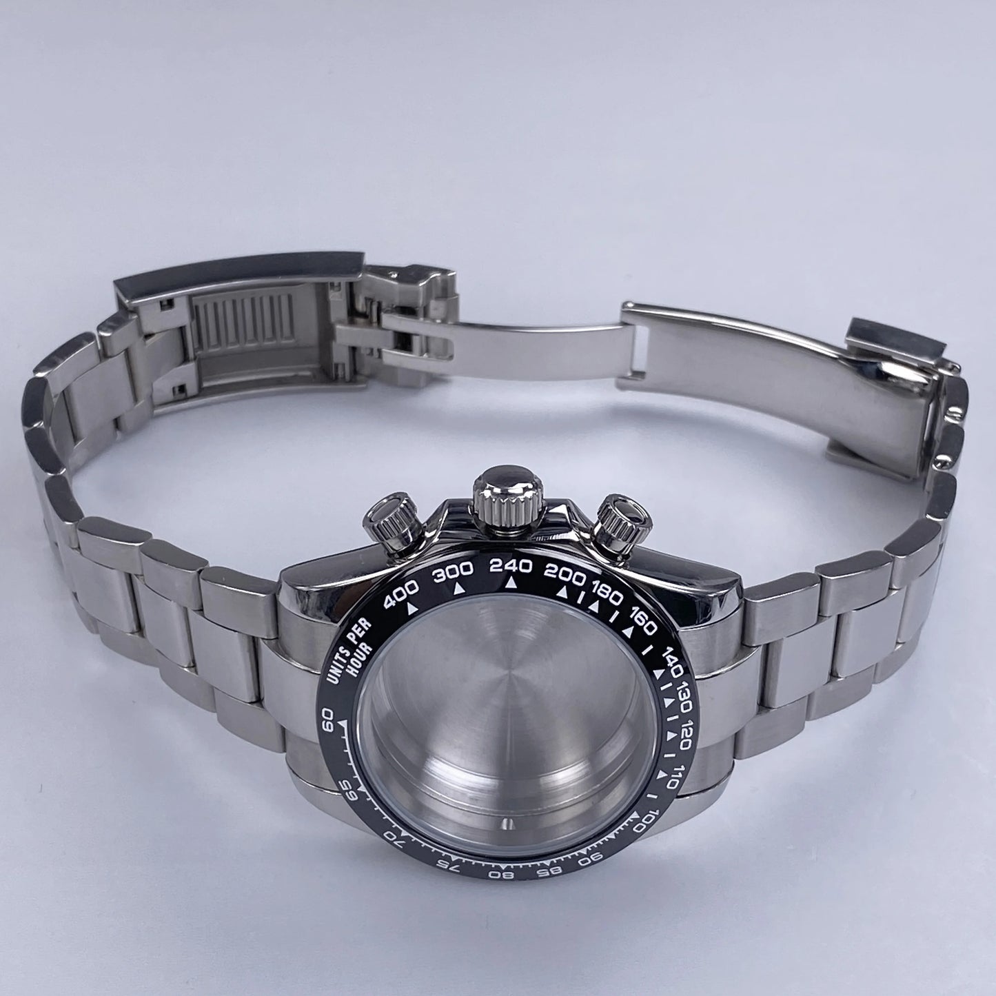 Caja VK63 Negra de 39 mm, Acero Inoxidable, Cristal de Zafiro Plano, Resistente al Agua, Compatible con Esferas de 29 mm-30 mm, Piezas de Caja para Reloj con Movimiento VK63