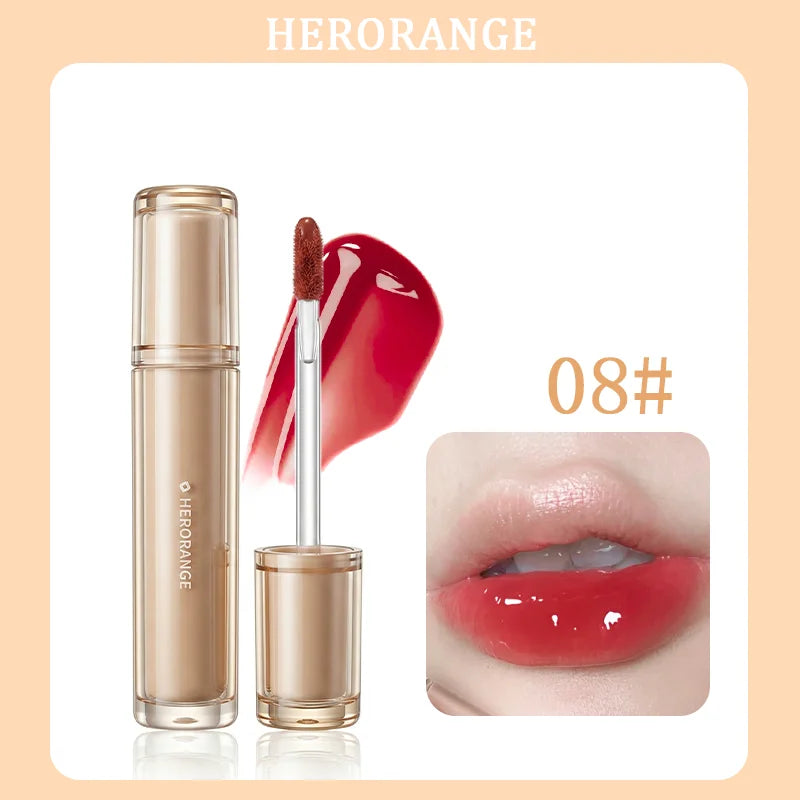 Brillo Labial Herorange Iced Tea, Hidratante, No Reseca, Aumenta el Volumen de los Labios, Estilo Coreano para Maquillaje Diario Natural