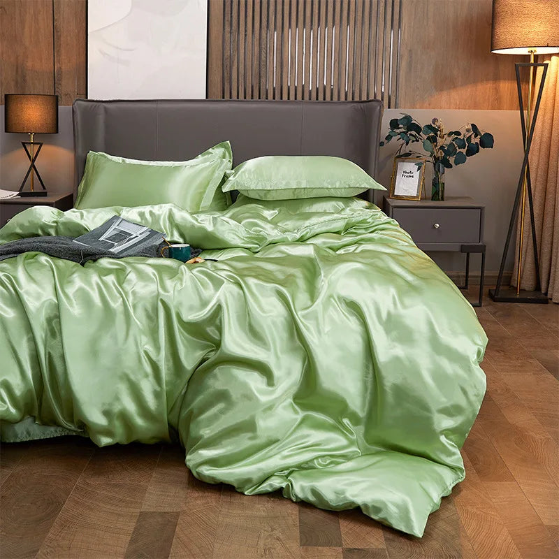 Juego de funda nórdica de cama 120/150/180/200 Tencel, juego de cama de seda negro, verde, blanco, Sábana de verano, Sábana bajera elástica de lujo 180x200