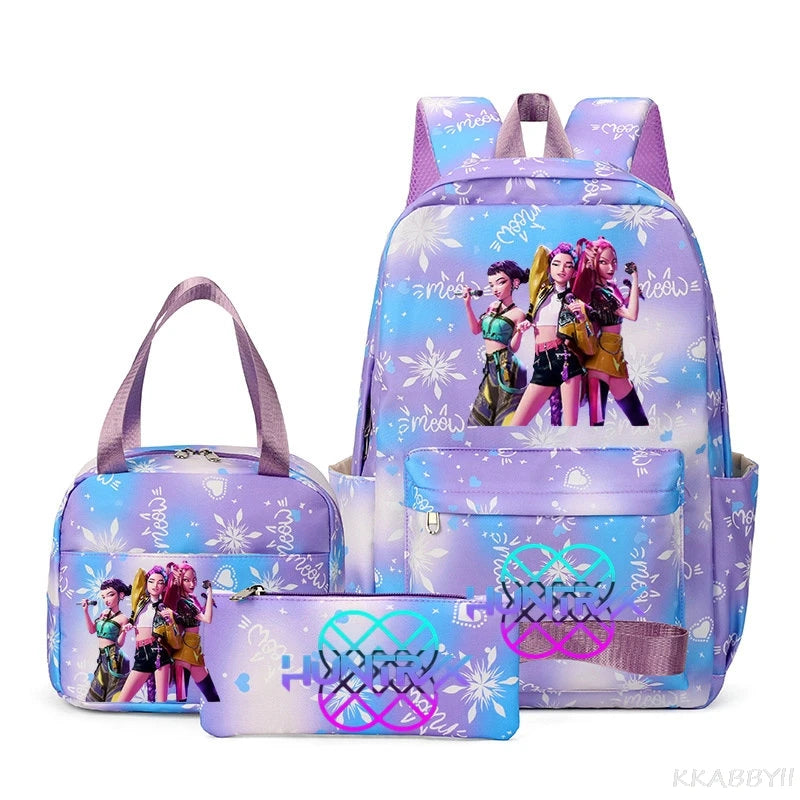 Mochila escolar KPop Demon Hunters, juego de 3 piezas, bolsa de almuerzo, estuche para lápices, regalo de regreso a la escuela para niñas, mochila de ocio, bolsas de viaje para adolescentes