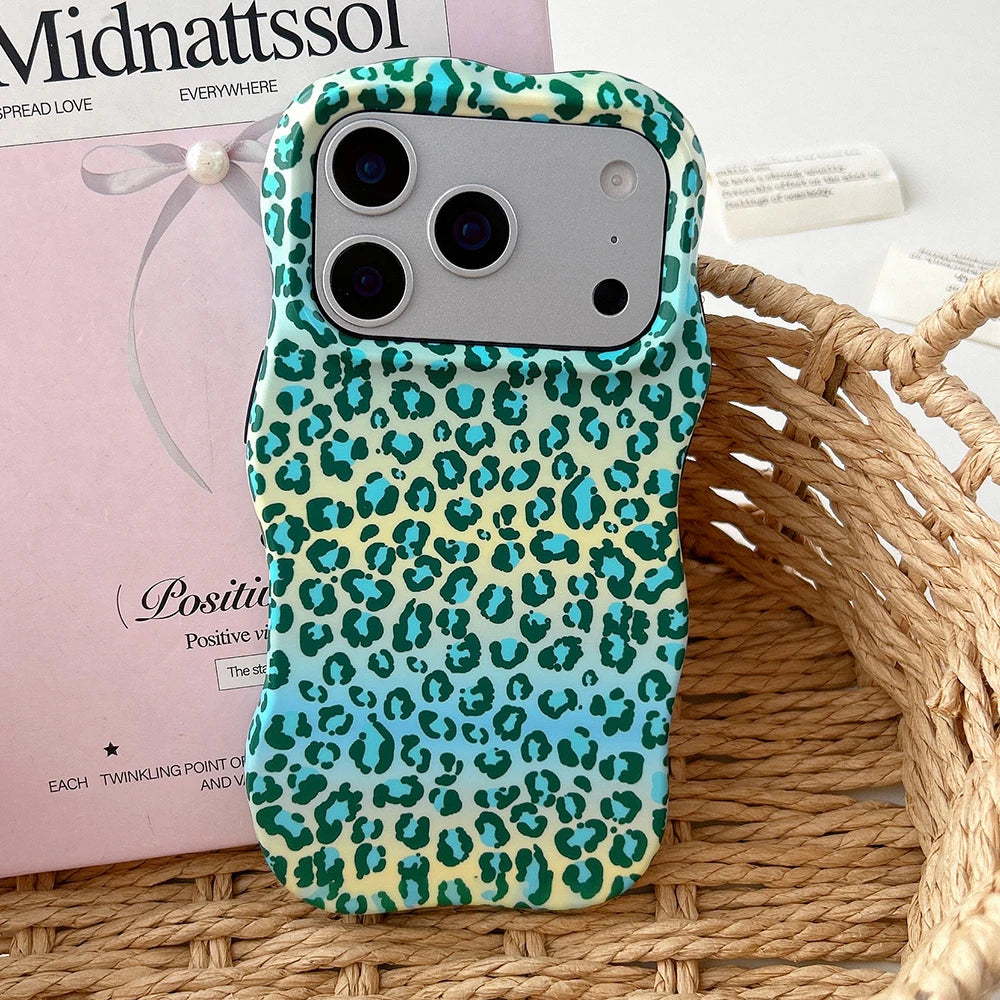 Funda protectora de lujo 2 en 1 con estampado de leopardo degradado a prueba de golpes para IPhone 13 14 15 16 17 Pro Max Wave Edge contraportada