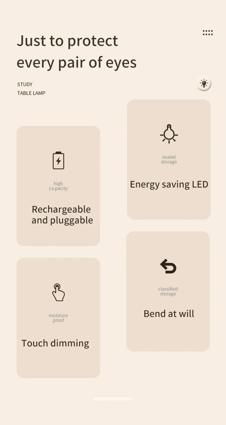 Lámpara de mesa Led, luz nocturna recargable por USB con abrazadera plegable, soporte de estudio, lámpara de lectura táctil, 3 modos de atenuación, luz de protección ocular