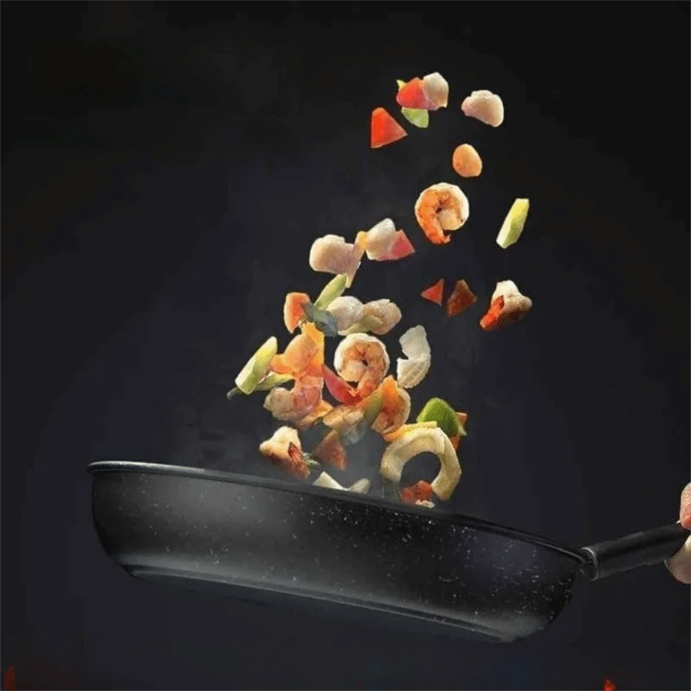Sartén de piedra Maifan sin tapa de 18-25 cm, sartén antiadherente, utensilio de cocina grueso para cocinar carne, apto para cocinas de gas e inducción.