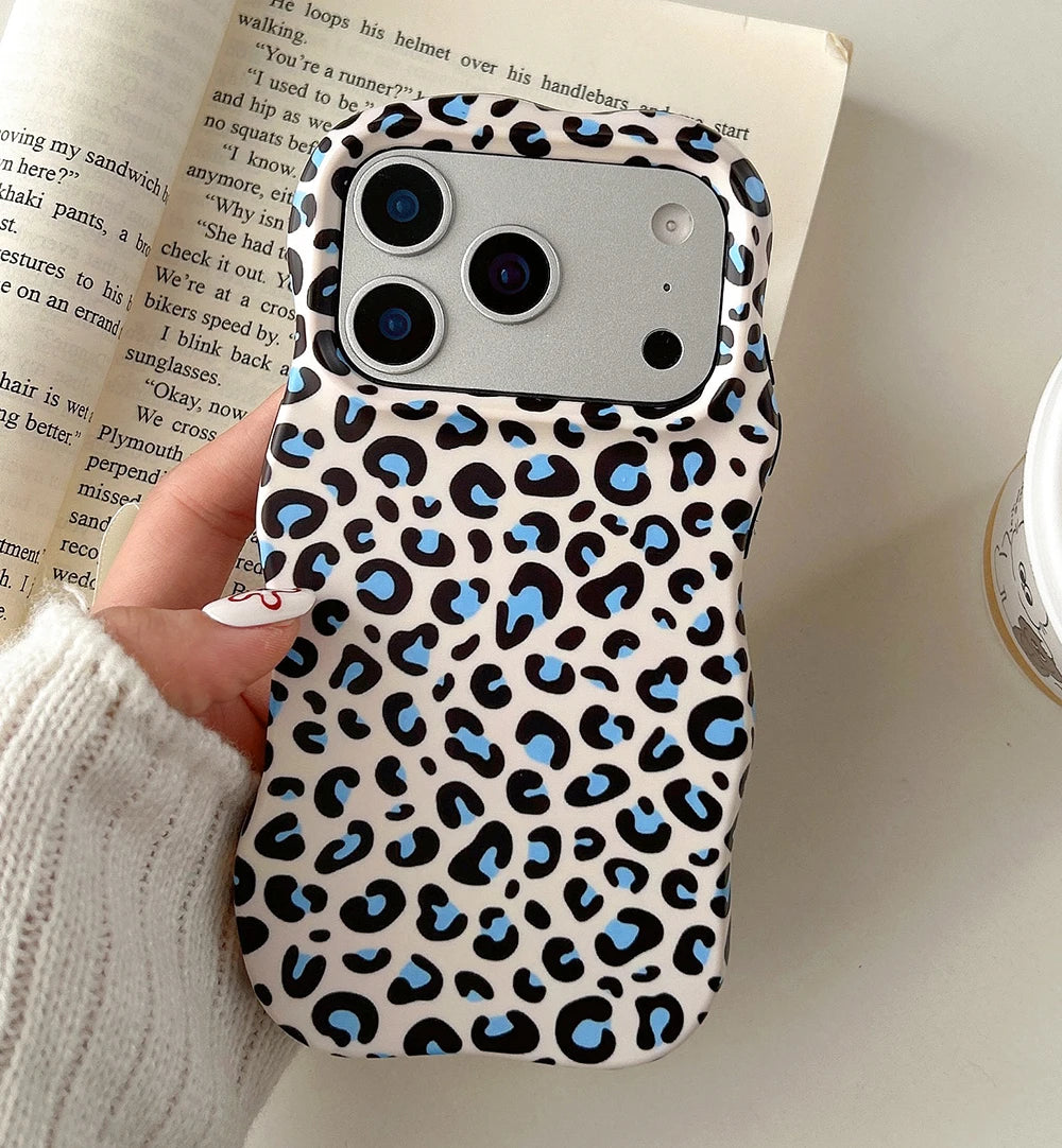 Funda protectora de lujo 2 en 1 con estampado de leopardo degradado a prueba de golpes para IPhone 13 14 15 16 17 Pro Max Wave Edge contraportada