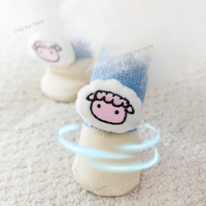 4Pcs/Set Pet Socks Anti Slip Dog Foot Cover Set Teddy Dog Shoes Set 4 Dogs Socks Puppy Socks Dogs Shoes for Small Dogs