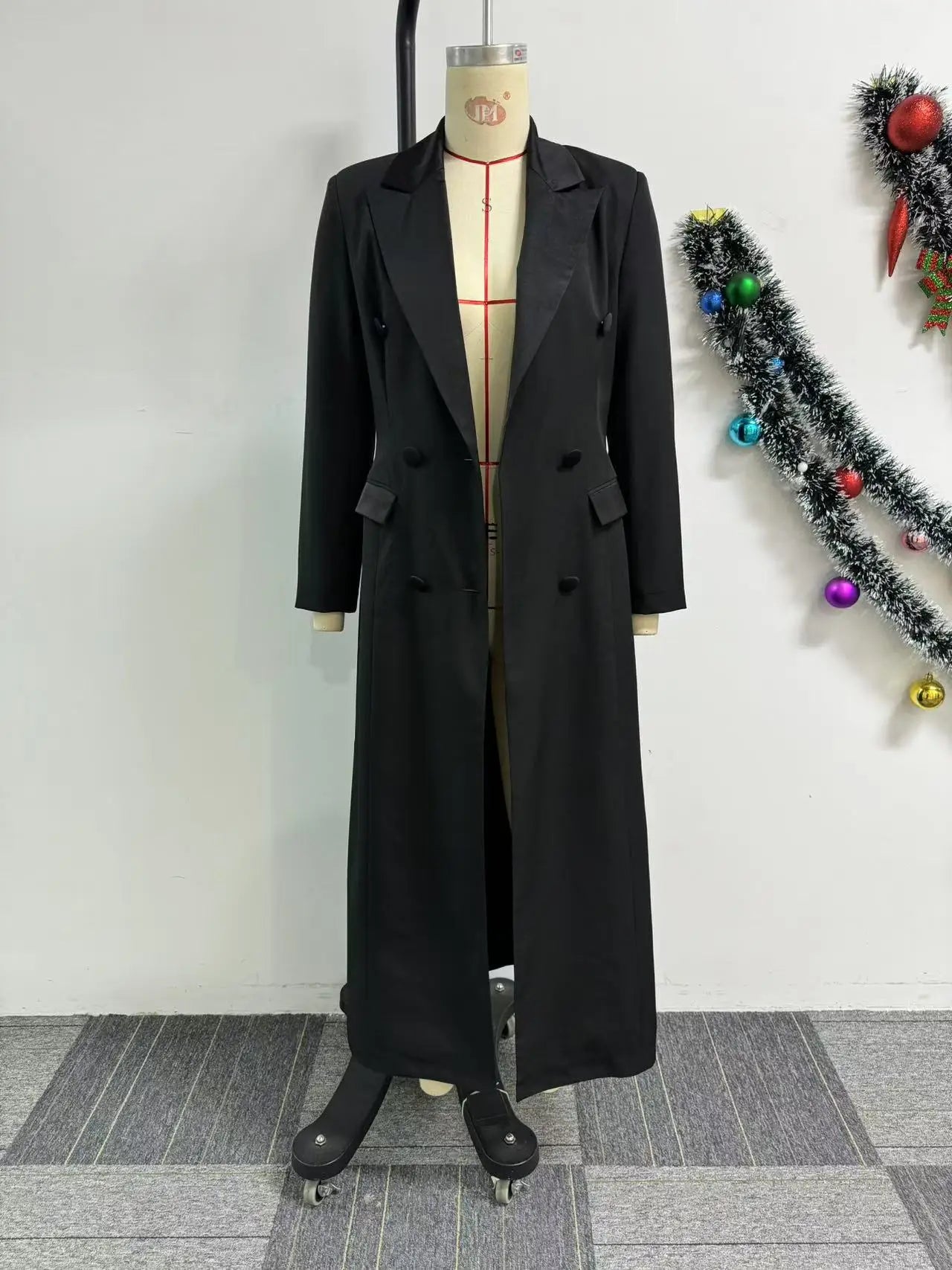 CM.YAYA moda mujer OL trabajo doble botonadura con muescas manga larga Maxi vestido primavera Sexy noche elegante fiesta calle vestidos largos
