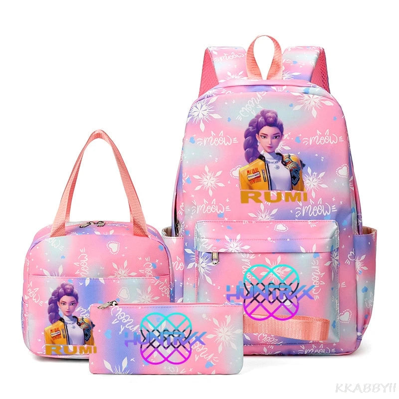 Mochila escolar KPop Demon Hunters, juego de 3 piezas, bolsa de almuerzo, estuche para lápices, regalo de regreso a la escuela para niñas, mochila de ocio, bolsas de viaje para adolescentes