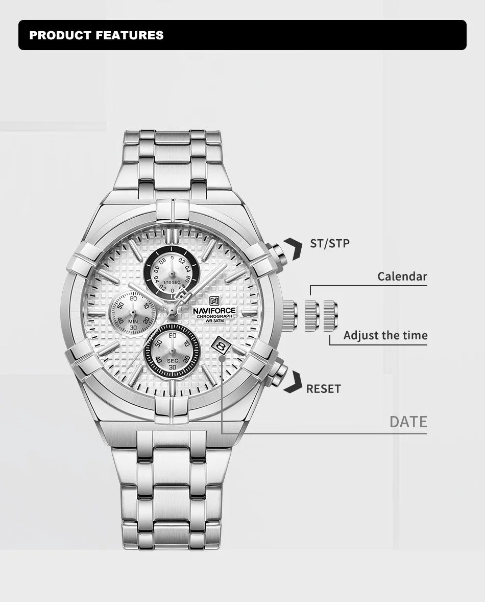 NAVIFORCE relojes originales para hombre, cronógrafo deportivo de cuarzo a la moda, reloj de pulsera para hombre Simple salvaje resistente al agua con pantalla