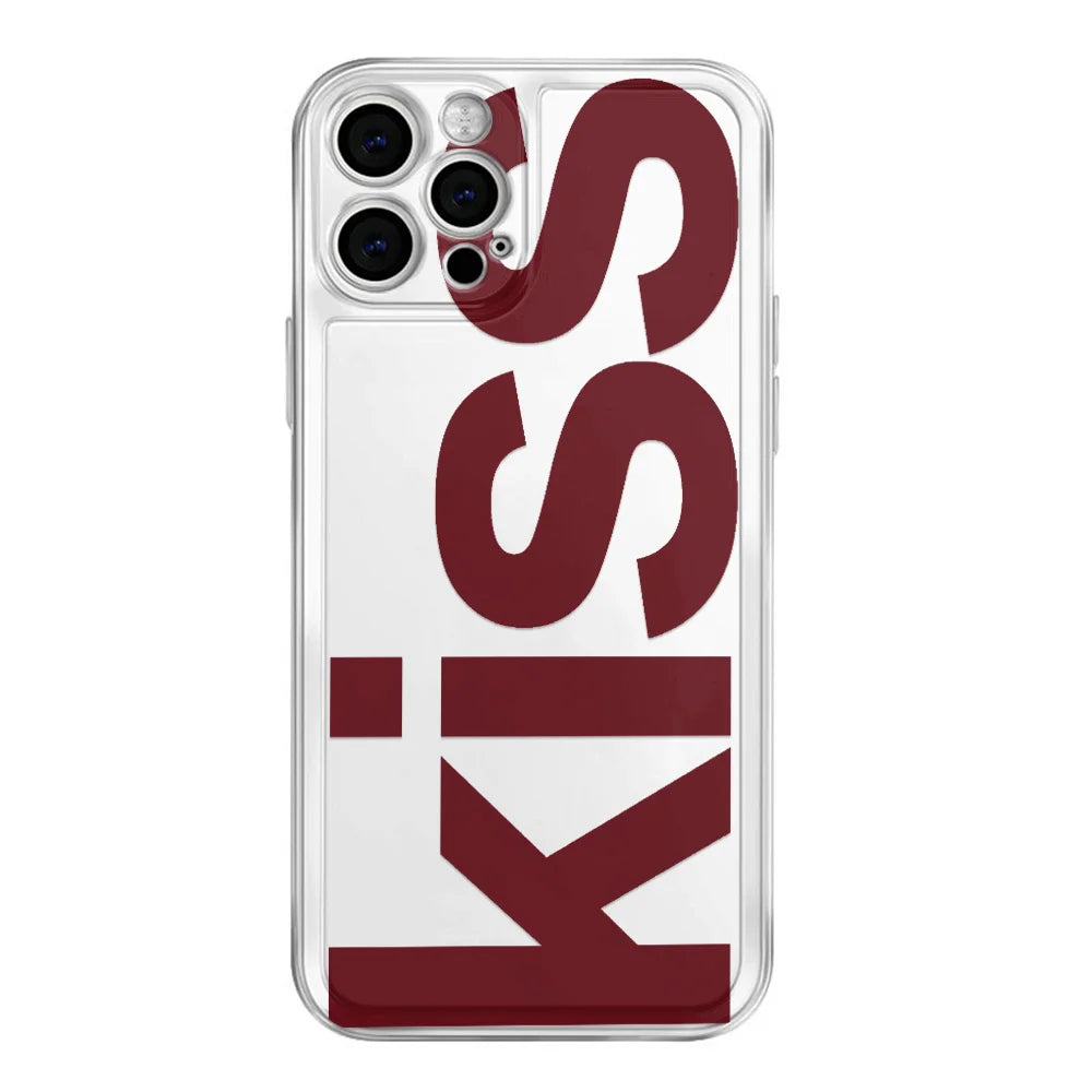 Kiss fundas de teléfono en inglés para iPhone 17 16 15 14 Plus 13 12 11 Pro Max Plus 17 Air funda de silicona transparente Coque