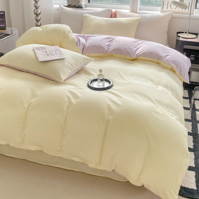 Juego de funda nórdica de Color sólido estilo Ins, ropa de cama de algodón lavada, funda de edredón, funda de almohada, juegos de cama suaves, fundas de edredón de 220x240