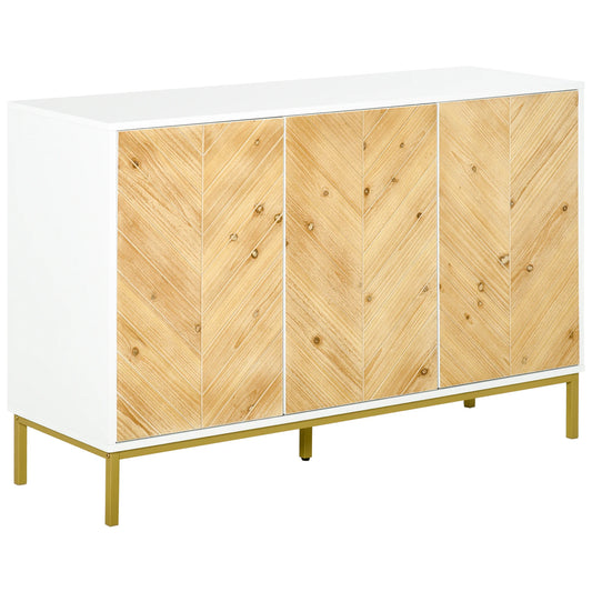 Aparador de 3 Puertas, Mueble de Cocina, Mueble para Cafetería con Patrón Chevron, Estante Ajustable y Patas de Metal, Madera Natural