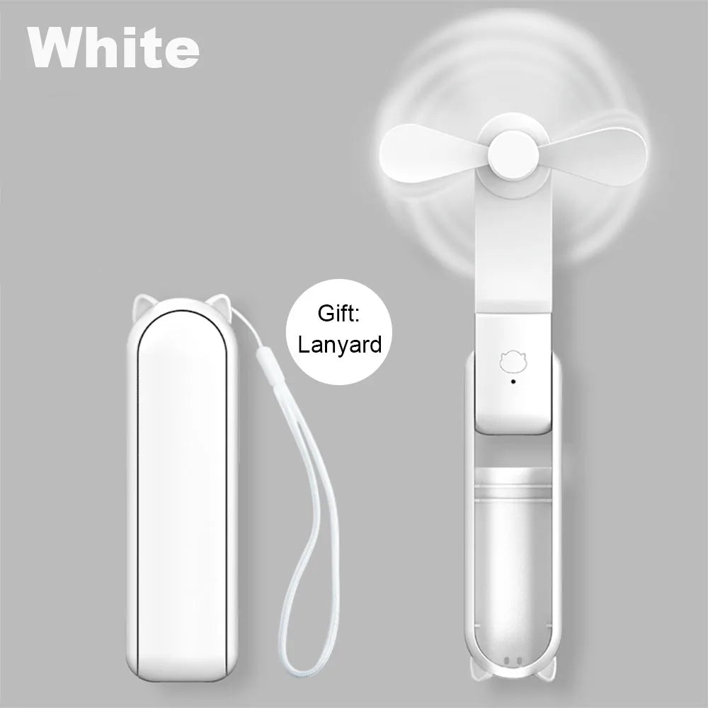 Ventilador portátil 2000mAh USB recargable 3 velocidades Mini ventilador plegable de mano pequeño ventilador de viaje de bolsillo con práctico banco de energía