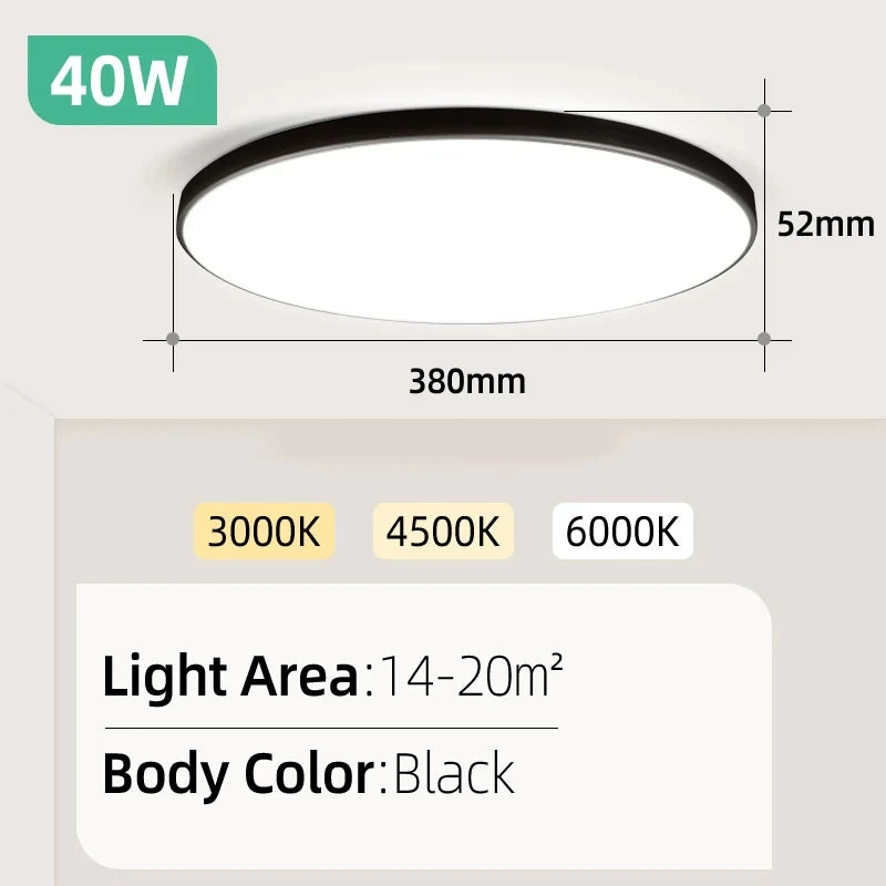 Lámpara de techo Led 110-265V Panel ultrafino luz Led para sala de estar dormitorio iluminación interior 20W 30W luces de techo redondas cuadradas