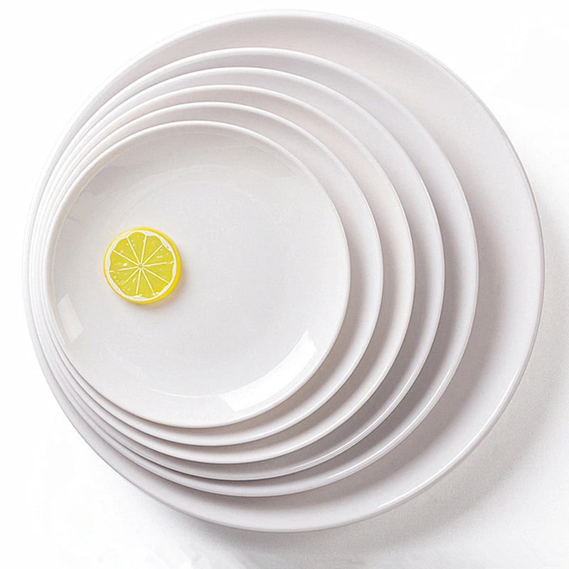 Platos redondos de melamina para Hotel, juegos de cena de 8-14 pulgadas, platos blancos de porcelana de imitación, bandeja para servir, vajilla hermosa, comida occidental
