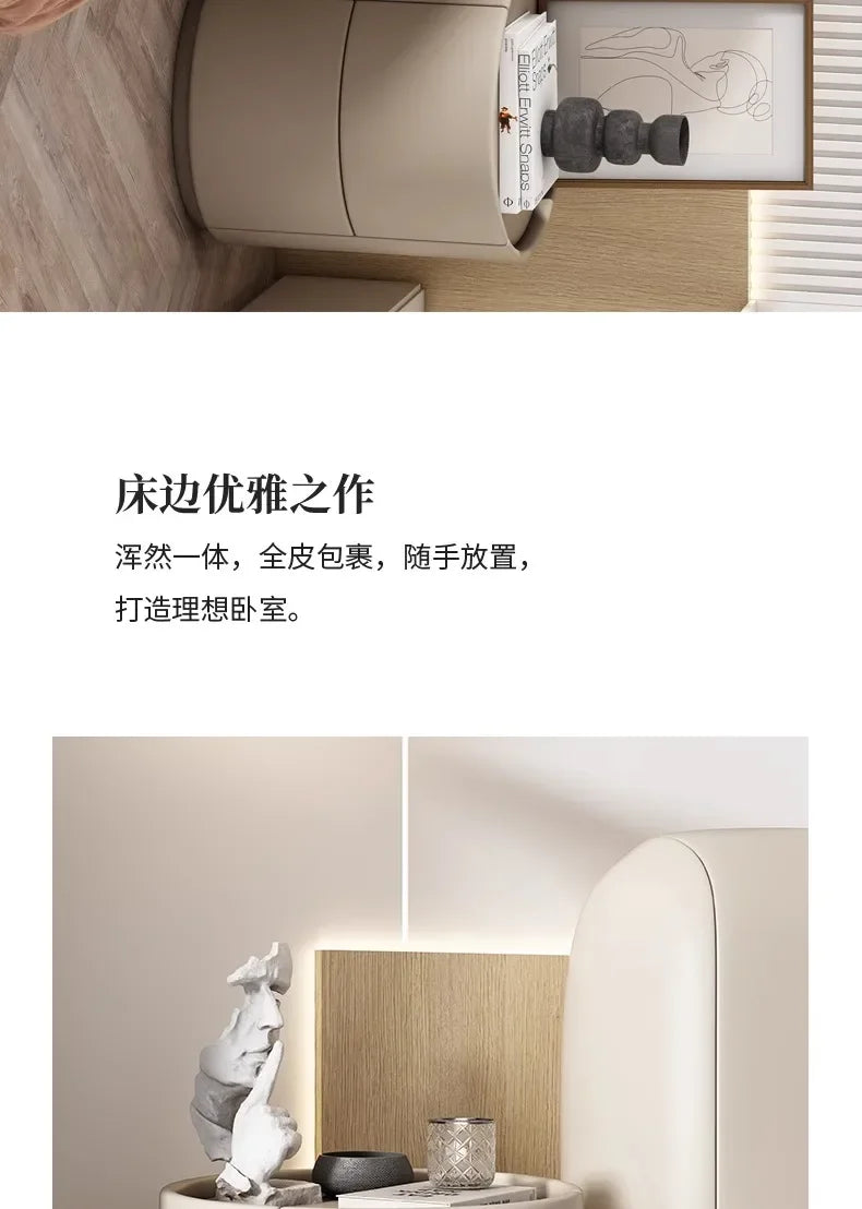 Gabinete lateral para sofá de sala de estar, mesita de noche redonda creativa de madera maciza, nuevo gabinete de almacenamiento para dormitorio pequeño y moderno y sencillo
