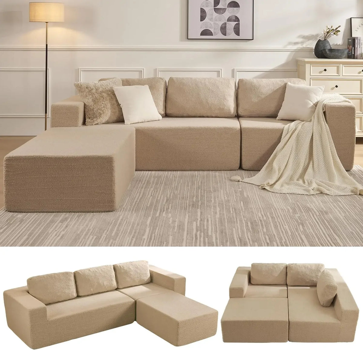 Sofá seccional reversible Cloud de 106" - Asiento profundo, modular en forma de L, tapizado en espuma, sin montaje, salón/dormitorio