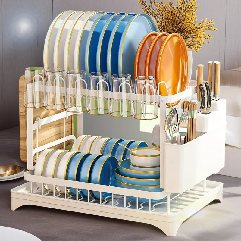 Estante para cuencos de cocina, escurridor de doble capa, 1 unidad, escurridor de vajilla, soporte para palillos, tazas y tablas de cortar, estante de almacenamiento para cocina.