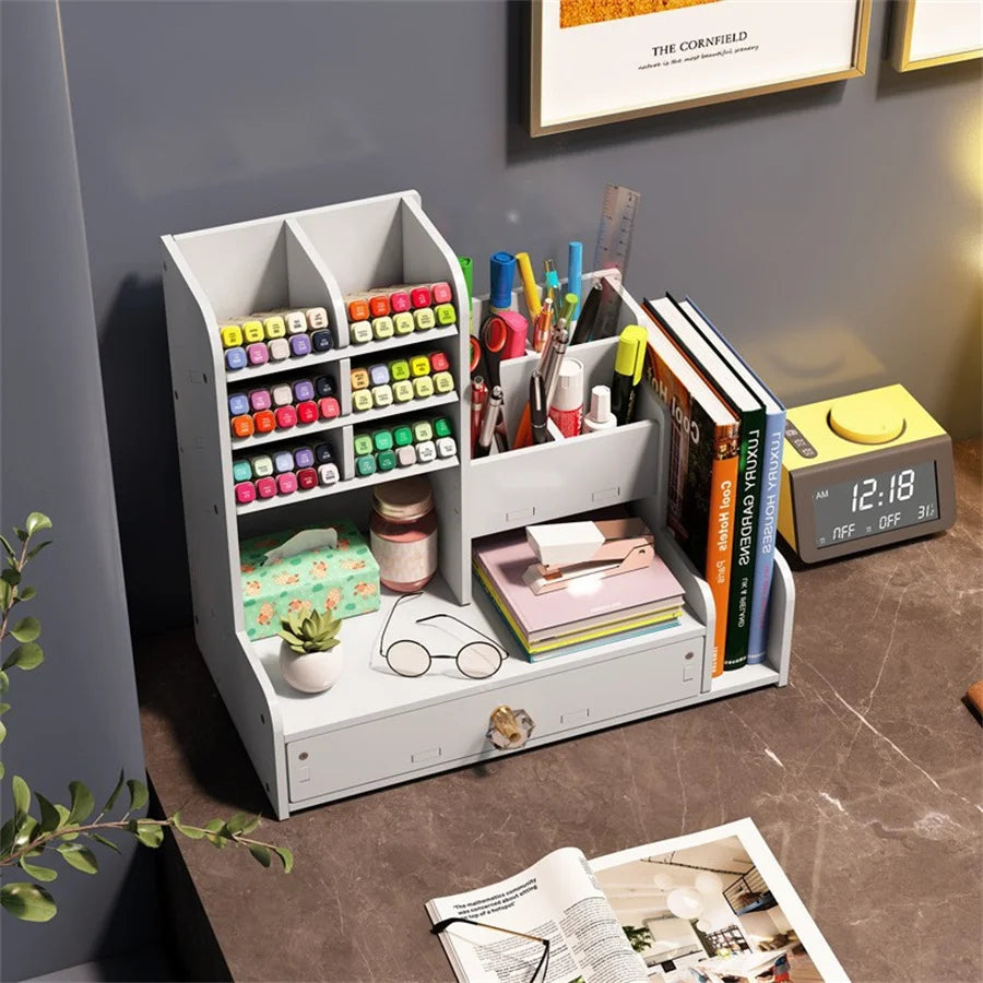 Soporte para bolígrafos de gran capacidad, ahorro de espacio, almacenamiento de suministros de oficina, caja de papelería, suministros escolares para estudiantes, almacenamiento para uso en dormitorio