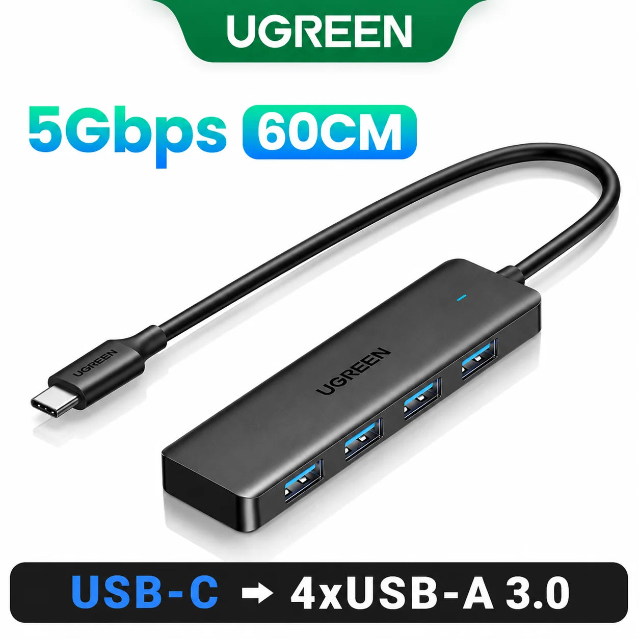 UGREEN HUB USB 3.0 de 4 Puertos, HUB USB-C Delgado para Ratón y Teclado, Compatible con MacBook Pro, Air, Laptop, PC de Escritorio, Xbox, PS5, Splitter