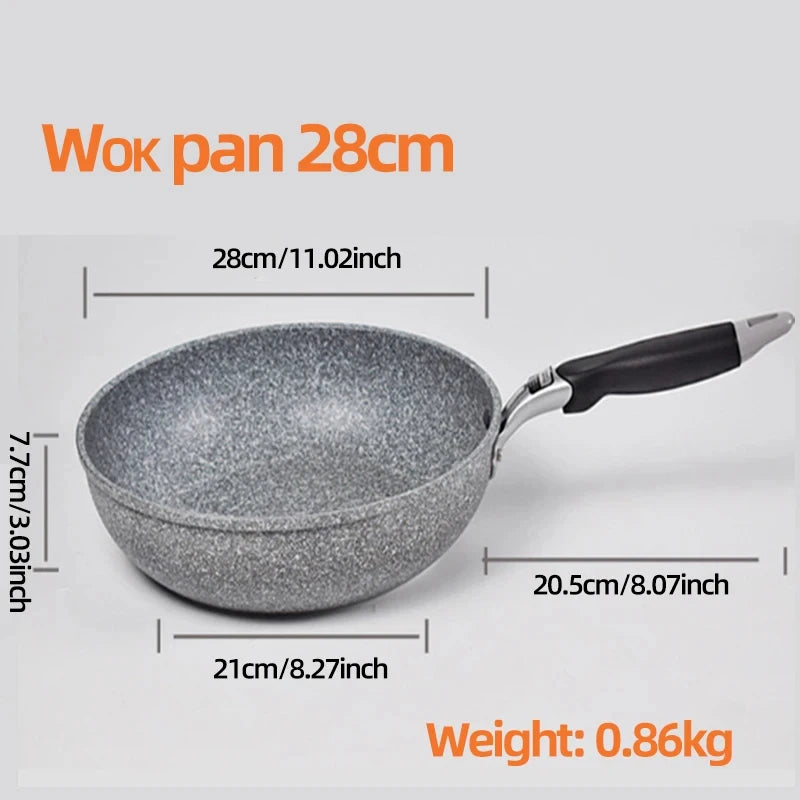 Sartén antiadherente de piedra duradera, sartén Wok, Caldero, Cocina de Inducción, sartenes, panqueques, huevo, estufa de Gas, hogar, 28 cm, 26 cm, 24 cm, 20cm