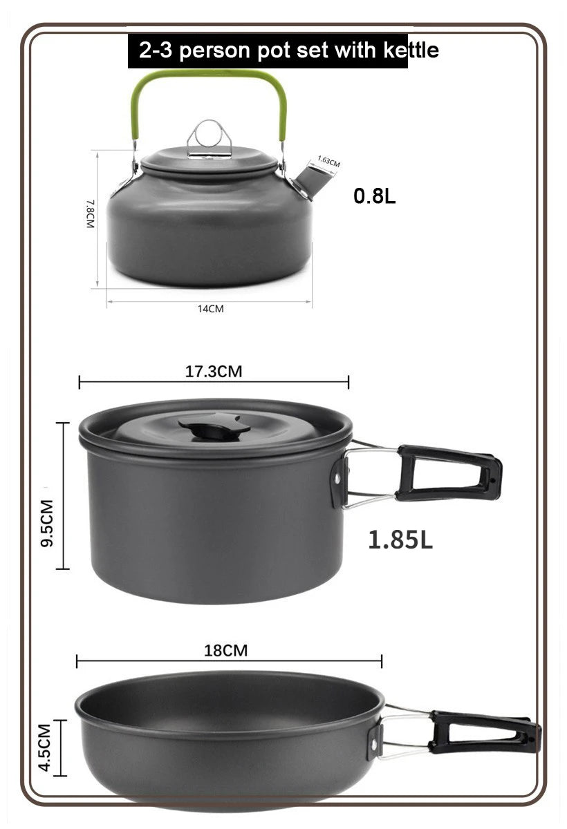 Juego de utensilios de cocina para acampar para 1 a 7 personas, olla y sartén ligeros y portátiles con bolsa de transporte, perfecto para acampar al aire libre