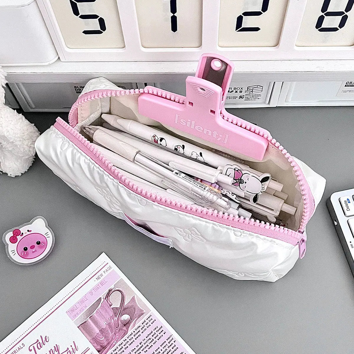 Estuche creativo para lápices con lazo rosa, bolsas para lápices de gran capacidad, bolsa organizadora de papelería multifuncional, 1 ud.