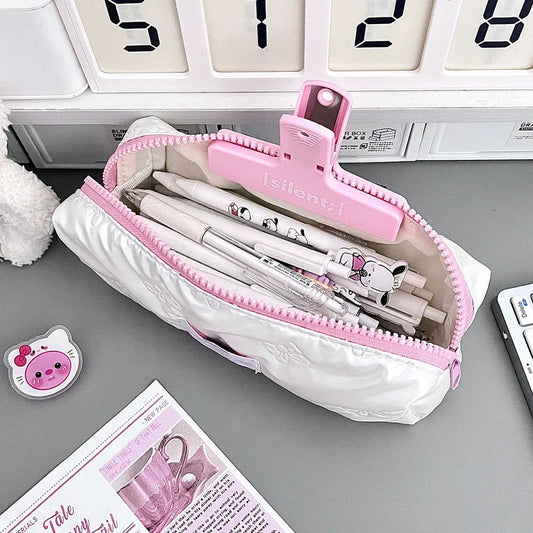 Estuche creativo para lápices con lazo rosa, bolsas para lápices de gran capacidad, bolsa organizadora de papelería multifuncional, 1 ud.