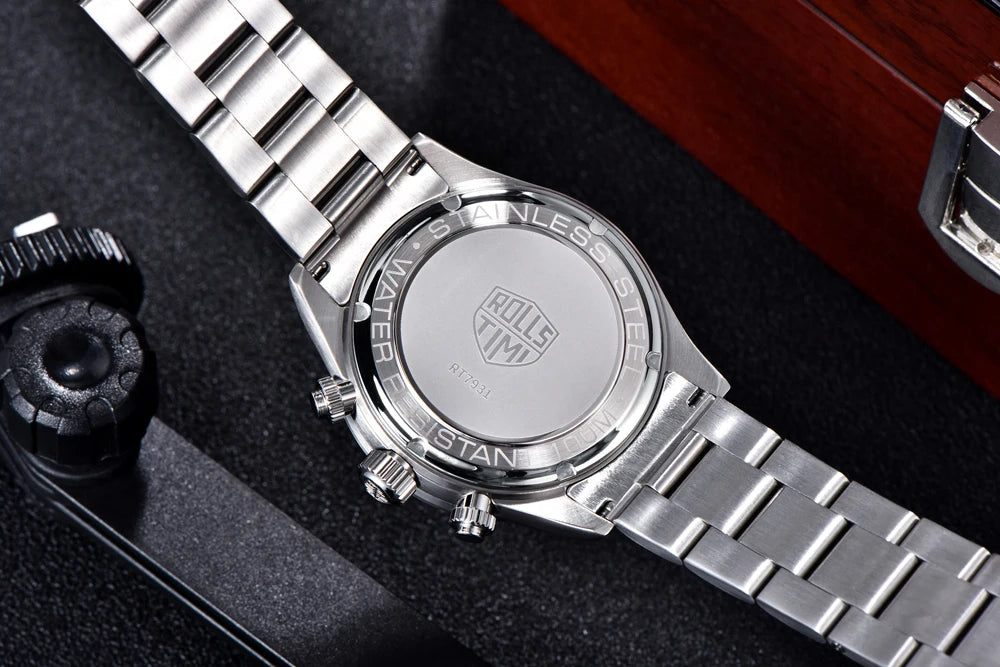 2025 nuevos relojes RollsTimi para hombre, reloj cronógrafo de cuarzo de lujo para hombre, espejo de zafiro AR, reloj de regalo resistente al agua para hombre luminoso